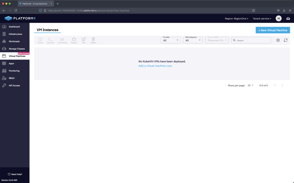 KubeVirt Virtual Machine Instances UI