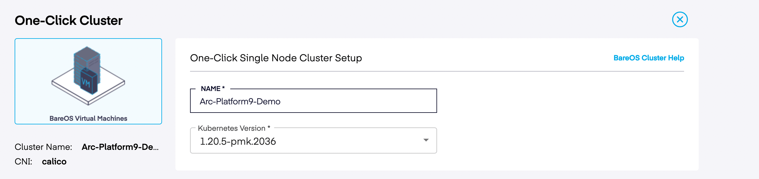 Screenshot of Cluster name entry