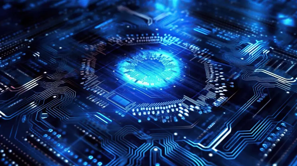 A tech image showing a glowing processor to represent Elastic Machine Pool and EKS